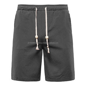 OEM Logo personnalisé Broderie Design imprimé Hommes Coton Lin Pantalon de plage d'été Shorts d'été décontractés en lin avec motif solide - Product Image 5
