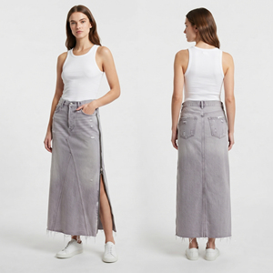 Jupes en jean vintage taille haute pour femmes, coupe droite, fermeture éclair latérale, boutons, respirantes, ajustées, longueur cheville, brillantes, réglables - Product Image 1