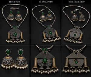 ARTS JEWELS Conjunto de Collar y Pendientes de Latón Chapado en Oro para Mujer, con Engaste de Bisel y Ónix, Estilo Bohemia, Joyería para Bodas y Fiestas - Product Image 6