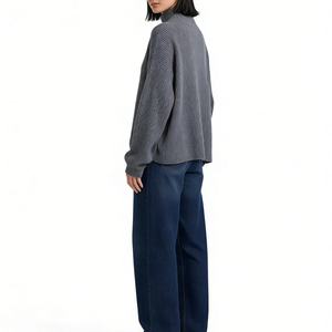 Women's Knitted Zipper Front Cardigan Stand Collar Full <b>Sleeve</b> Casual Solid Color Anti-Pilling Design - Product Image 4