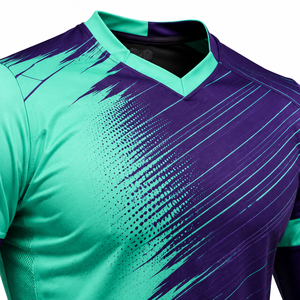 Maillot de gardien de but pour homme, violet et turquoise, à imprimé géométrique sublimé, avec protections coudières en mousse et évacuation de l'humidité - Product Image 3