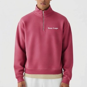 Sweat-shirt unisexe zippé en molleton de couleur unie, col rond, coupe ample, en coton tricoté, pour l'hiver, décontracté, personnalisable avec impression de logo - Product Image 5