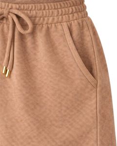 Women Ribbed Crop Tank <b>Top</b> And Drawstring Shorts Set Camel Beige With <b>Heart</b> Daisy Embroidery Casual Lounge Two Piece Outfit - Product Image 5