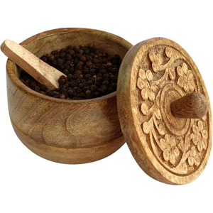 Boîte à épices en bois écologique artisanale avec 9 compartiments amovibles, couvercle en verre, organisateur traditionnel indien Masala Dabba, lavage à la main - Product Image 4