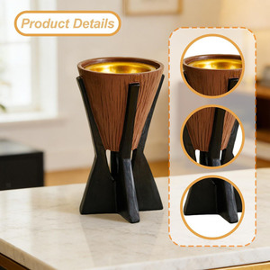 Ensemble de brûleurs d'encens modernes en forme de sablier avec finition en bois texturé et supports noirs élégants, parfaits pour une fragrance minimaliste à la maison - Product Image 3