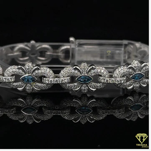 Premium Floral Pattern <b>Bracelet</b> Featuring Blue Marquise Cut Stones And Sparkling Lab Grown Diamonds - Product Image 2