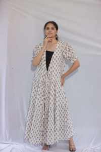 Indien main bloc imprimé coton Boho robe demi manches doux confortable tenue décontractée pour les mariages fêtes Floral saint valentin cadeau vente - Product Image 5