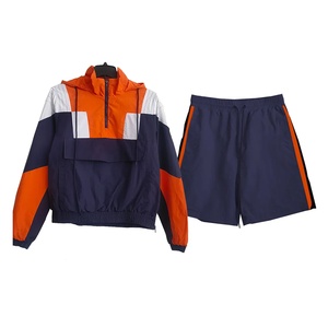 Ensemble de survêtement à capuche color block pour femme, rouge, noir, gris, manches longues, fermeture éclair, short sportif, respirant, en polyester, pour le printemps - Product Image 3