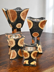 Quemador de Incienso de Resina con Rodajas de Madera Hecho a Mano, Portavelas Geométrico, Decoración de Aromaterapia - Product Image 2