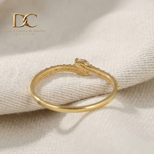 Bague de luxe en or jaune massif 14 carats avec diamant de laboratoire et saphir Padparadscha, bijoux fins pour femmes, pour mariage - Product Image 3