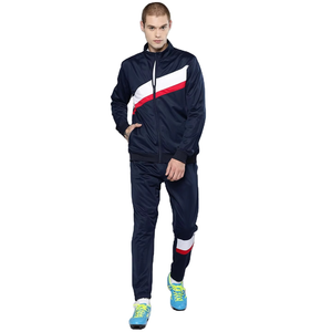 Mens Navy Blue Colorblock Tracksuit Full Zip Jacket Tapered <b>Jogger</b> Set 240GSM <b>Polyester</b> Winter Sportswear Suit - Product Image 1
