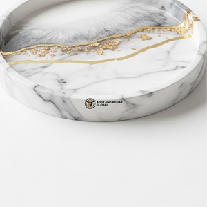 Luxury Coffee <b>Table</b> <b>Tray</b> | White Resin Marble Design with Gold Leaf Border - Product Image 3