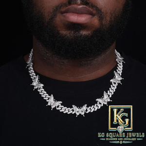 Collier chaîne papillon pour homme en argent sterling plaqué rhodium, serti de moissanite étincelante, style hip-hop - Product Image 1