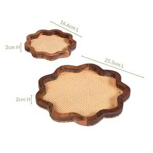 Bandeja de Servir de Madera Hecha a Mano con Forma de Flor y Base de Ratán Natural para Aperitivos, Té, Café y Decoración del Hogar - Product Image 4