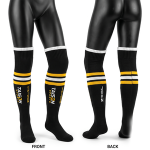 Premium 320 GSM Knit Ice Hockey <b>Socks</b> Breathable Polyester Cotton Blend Teal <b>Black</b> Custom Sublimation Logo - Product Image 4