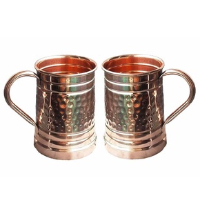 Minimalist Pure <b>Copper</b> Mug Set Hammered Moscow Mule Glasses 2 Piece Tankard Drinking <b>Cup</b> Ribbed Beer Stein Tumbler - Product Image 4