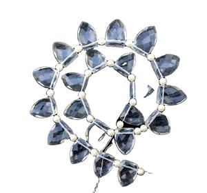 Pierre de Quartz en cristal naturel à facettes, 21 pièces de bonne qualité, forme demi Marquise, perles de Briolette incolore - Product Image 1