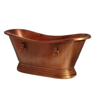 Baignoire ovale autoportante en cuivre avec intérieur blanc pour salle de bain et spa - Indian Home Crafts - Product Image 3