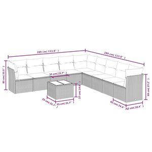 Juego de sofás de patio de ratán sintético negro de 10 piezas con cojines, muebles de exterior - Product Image 3