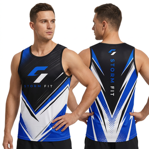 Camiseta sin mangas Storm Fit para hombre, con estampado por transferencia térmica, 100% poliéster, de secado rápido, cuello redondo, para entrenamiento, gimnasio, ropa deportiva, 180g - Product Image 1