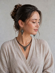 Handmade Macrame Bamboo Ball Green Jade <b>Necklace</b> Earrings Set Gray Adjustable Boho Healing Ethnic <b>Statement</b> Jewelry Gift - Product Image 1