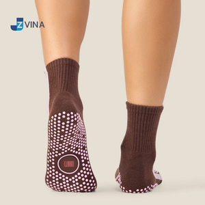 Custom LOGO Pilates <b>Socks</b> Burgundy Color Vertical Stripes Pattern Dual Direction Inside Grip <b>Women</b> Anti Slip Yoga Barre Daily - Product Image 4