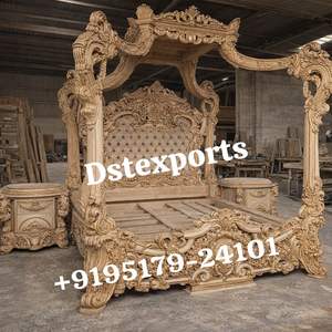 Royal Full Size Adjustable Height Teak Wood Modern Canopy Bed Bedroom Set Grand Villa Exclusive Gold Polish Sale Offer New - Product Image 2