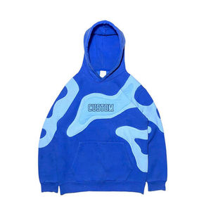 Sweat à capuche streetwear personnalisé en coton épais 400 g/m² avec appliqué en strass, logo brodé effet vieilli et patch, délavage acide pour homme - Product Image 4