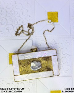 Handmade Brass MOP Bridal Evening Clutch Magnetic Closure Chain Strap Synthetic Lining 1-1.9L Capacity Multi-Function - Product Image 4
