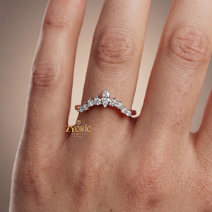 Bague de mariage et de fiançailles de luxe en argent 925 bicolore avec diamant taille marquise, style diadème courbé en V, pour empilage et superposition - Product Image 3