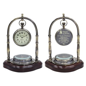 Horloge de bureau traditionnelle en laiton, mouvement mécanique, design circulaire, silencieuse, sans tic-tac, sonnerie horaire - Product Image 6
