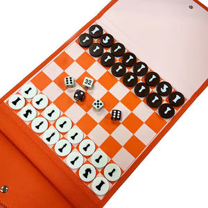 Customized Logo and Color Portable Travel Chess <b>Set</b> Leather Foaldable <b>Backgammon</b> Board with Checker Pieces - Product Image 2