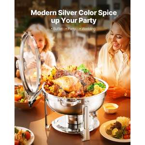 Lot de 2 chauffe-plats ronds en acier inoxydable de 5 pintes pour réchauffer le buffet et tenir la couleur argentée - Product Image 2