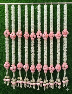 Artificial Jasmine Flower Hanging <b>Strings</b> with Pink Peony Tassels Indian Wedding Decor Garland Haldi Mehndi Backdrop Hanging - Product Image 6