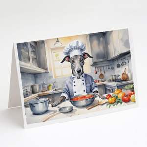 Whimsical Greyhound the Chef A7 Tarjetas de felicitación Paquete de 8 tarjetas de notas en blanco con sobres Tamaño 5x7 - Product Image 1