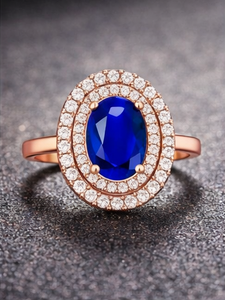 Anillo de Cóctel de Lujo para Mujer en Oro Rosa de 14K con Halo de Diamantes Ovalados, Anillo de Compromiso y Fiesta con Diamantes Naturales, Joyería Fina - Product Image 3