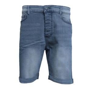 Shorts en jean taille haute déchirés et délavés, style décontracté, avec braguette boutonnée, longueur courte, couleur unie, en tissu denim tissé - Product Image 1