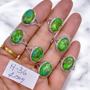 925 Sterling Silver Bezel Setting Solid Oval Shape Natural Green Copper <b>Turquoise</b> Beaded Daily Wear <b>Ring</b> For Women Wholesale - Product Image 3