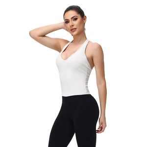 Camisetas sin mangas para mujer, ajustadas, tipo halter, para gimnasio, transpirables, camisetas sin mangas de color liso para mujer - Product Image 4