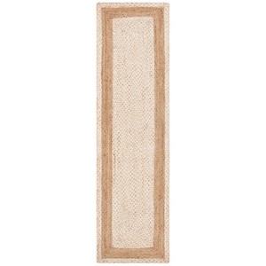 Tapis rectangulaire classique en jute avec bordure beige, tissage plat, dos antidérapant, pour couloir et usage domestique - Product Image 4