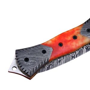 Couteau de chasse artisanal à lame fixe motif Damas, manche en bois naturel et étui en cuir pour le camping, la randonnée et les activités de plein air - Product Image 2
