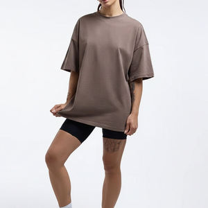 Women Oversized Crew Neck T-Shirt Solid Color 100% Cotton Loose Fit Short Sleeve Breathable All Seasons Jersey Knit - Product Image 3