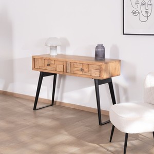 Vandana Royal Texture <b>Console</b> <b>table</b> with 2 drawers in acacia wood with <b>black</b> metal legs, airy and modern design Puzzle - Product Image 2