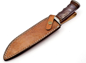 Cuchillo Bowie de Camping de Hoja Fija de Acero Inoxidable Hecho a Mano de Primera Calidad con Funda de Cuero, Mango de Madera de Palisandro y Cuerno de Búfalo, Parcialmente Serrado - Product Image 5