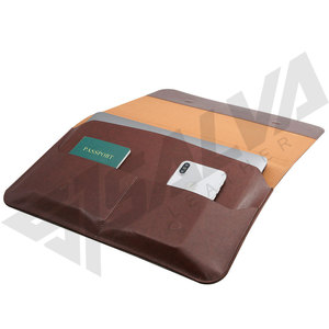 Funda para Portátil de Cuero Genuino con Compartimento Interior, Cierre de Botón, Diseño Minimalista, Forro de Lona Unisex, Funda Protectora - Product Image 2