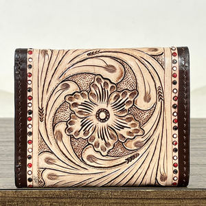 2026 Genuine Leather Western Wallet Women Embossed Floral <b>Playing</b> <b>Cards</b> Design Bifold Purse RFID Blocking <b>Card</b> Holder Handmade - Product Image 5