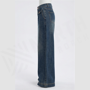 Pantalones Vaqueros de Cintura Alta y Pierna Ancha para Hombre, de Algodón, Lavado a la Piedra, Corte Holgado, Estilo Casual de Otoño - Product Image 4
