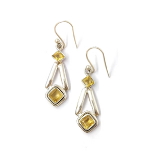 Women's 4.3 Grams Citrine Gemstone Drop <b>Earrings</b> Geometric Design 925 Sterling Silver Elegant Luminous Jewelry - Product Image 2