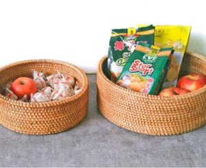 Handmade Round Rattan Storage Tray with Lid | Woven Bread and Fruit <b>Basket</b> with Cover - Product Image 6