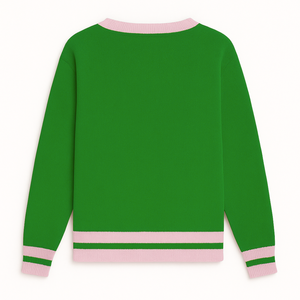 Alpha |   Kapa |   Cardigan en tricot pour femme Alpha Sorority, col en V, boutonnage frontal, broderie, motif uni, vêtements Greek Life - Product Image 3